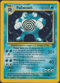 Pokemon Poliwrath 15/130 Base Set 2 Holo Rare MP - Image 1