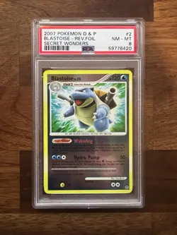2007 POKEMON DIAMOND & PEARL SECRET WONDERS #2 BLASTOISE-REVERSE HOLO PSA 8 - Image 1