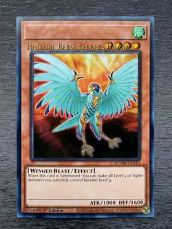 YuGiOh! Heraldic Beast Berners Falcon BLMM - Error Misprint Name Shift 1st Ed NM - Image 2
