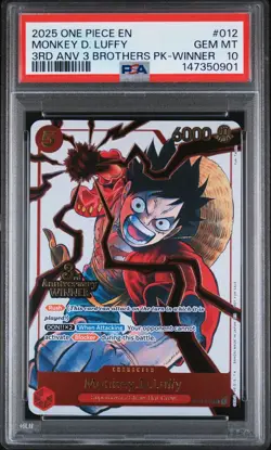 2025 One Piece 3rd Anniversary 3 Brothers Winner Monkey D Luffy #ST01-012 PSA 10 - Image 1
