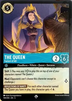 144/204 THE QUEEN FAIREST OF ALL SHIMMERING SKIES SUPER RARE DISNEY LORCANA CARD - Image 1