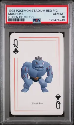1998 POKEMON STADIUM RED VERSION PLAYING CARDS QUEEN OF CLUBS MACHOKE PSA 10 - Image 1