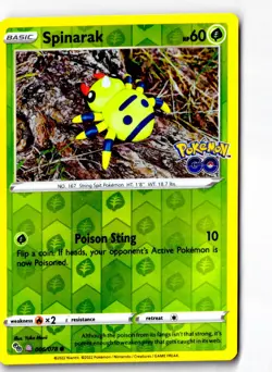Spinarak 006/078 Common Pokemon GO Pokemon Reverse Holo Lightly Played - Image 1