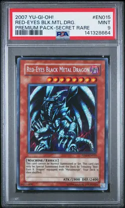 2007 YU-GI-OH! PREM PACK SECRET RARE #EN015 RED-EYES BLACK METAL DRAGON PSA 9 - Image 1