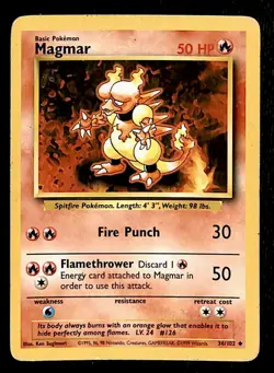 Magmar Base Set 1999 Unlimited Print VG, 36/102 Pokemon Card. - Image 1