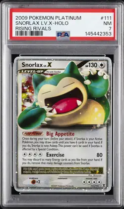 2009 POKEMON PLATINUM RISING RIVALS #111 SNORLAX LV.X-HOLO PSA 7 - Image 1