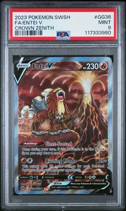 Pokemon PSA 9 MINT Entei V GG36/GG70 Crown Zenith Galarian Gallery - Image 1
