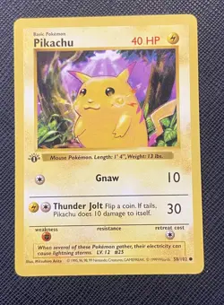 Pikachu 1st Edition Shadowless Base Set Yellow Cheeks 1999 Pokemon LP - Image 1