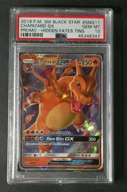 PSA 10 GEM MINT Charizard GX SM211 Promo Hidden Fates Tin Pokemon Graded Card - Image 1