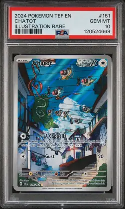 Pokemon PSA 10 GEM MINT Chatot 181/162 Temporal Forces Illustration Rare - Image 1