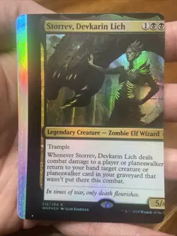 Storrev, Devkarin Lich MTG War of the Spark NFC Miscut/Misprint Foil Sheet Edge - Image 1