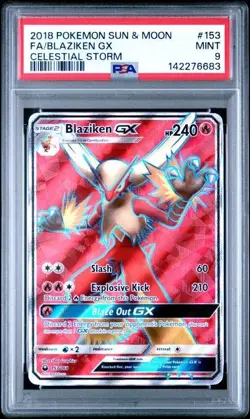 PSA 9 BLAZIKEN GX 153 CELESTIAL STORM SUN & MOON POKEMON GX MINT - Image 1