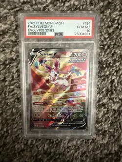 2021 POKEMON SWORD & SHIELD EVOLVING SKIES #184 FULL ART/SYLVEON V PSA 10 - Image 1