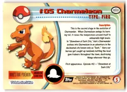 Charmeleon 1999 Topps Pokemon TV Animation 2nd Printing Black Logo #5 - LP/MP - Image 2