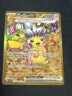 Pokemon TCG SV08 Surging Sparks Pikachu EX Hyper Rare Gold Holo Card 247/191 - Image 1