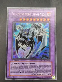 YUGIOH ELEMENTAL HERO CHAOS NEOS SECRET RARE 1ST NEAR MINT GLAS-EN036 - Image 1