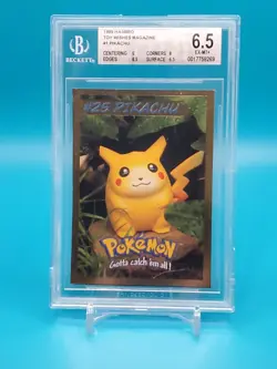 PIKACHU 1999 POKEMON HASBRO TOY WISHES MAGAZINE HAND CUT #1 BGS 6.5 EX-MT+ - Image 1
