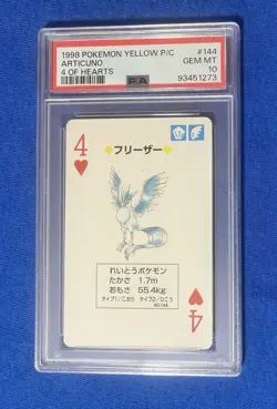 1998 POKEMON Yellow VERSION PLAYING CARDS 4 OF HEARTS #144 ARTICUNO PSA 10 - Image 1