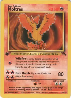 Moltres 27/62 Rare Fossil Pokemon 1st Edition LP - Image 1