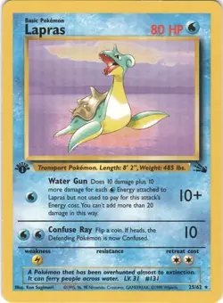 Lapras 25/62 Rare Fossil Pokemon 1st Edition LP - Image 1