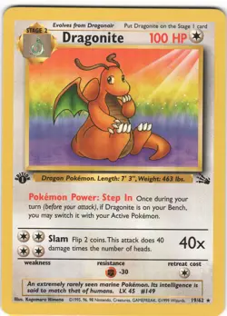Dragonite 19/62 Rare Fossil Pokemon 1st Edition NM - Image 1