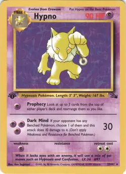 Hypno 23/62 Rare Fossil Pokemon 1st Edition LP - Image 1