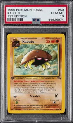 1999 POKEMON FOSSIL 1ST ED #50 KABUTO PSA 10 - Image 1