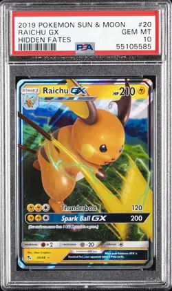 2019 POKEMON SUN & MOON HIDDEN FATES #20 RAICHU GX PSA 10 - Image 1