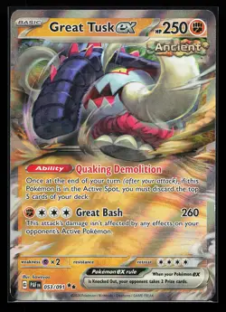 Great Tusk ex 053/091 Holo Paldean Fates Pokemon Card - Image 1
