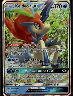 Keldeo GX Ultra Rare SM Unified Minds 47/236 Water Holofoil Pokemon Card - Image 1