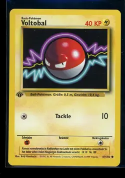 1st Edition Voltorb (Voltobal) 67/102 NM German Base Set Pokemon Card - Image 1