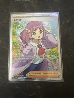 Pokemon TCG Stellar Crown Lacey Trainer Full Art Ultra Rare Holo Card 166/142 - Image 1