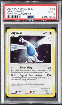 2007 POKEMON DIAMOND & PEARL SECRET WONDERS #14 LUGIA-HOLO PSA 9 - Image 1