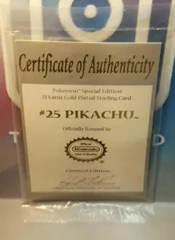 Sealed-Pokemon Pikachu: Certificate of Authenticity (COA) ONLY. 23kt GP BK Promo - Image 1