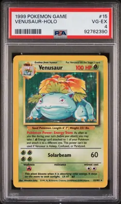 PSA 4 Venusaur 15/102 Base Set Unlimited Holo VG-EX Pokemon TCG 1999 - Image 1