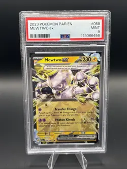 2023 Pokemon TCG Mewtwo EX 058/182 Scarlet & Violet: Paradox Rift PSA 9 MINT - Image 1