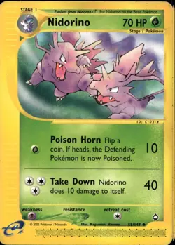 Nidorino 55/147 Uncommon WOTC Aquapolis Pokemon - Image 1