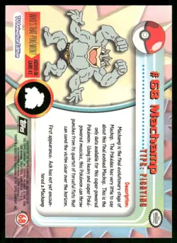 Pokemon Tcg Machamp #68 1999 Topps TV NM - Image 2