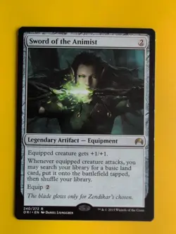 Sword of the animist. Origins artifact -wear to edge Magic the Gathering Card. - Image 2