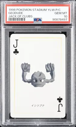 1998 POKEMON STADIUM YELLOW VERSION PLAYING CARDS JACK OF CLUBS GEODUDE PSA 10 - Image 1