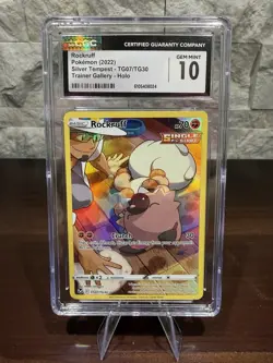 2022 POKEMON SWORD & SHIELD SILVER TEMPEST #TG07 FULL ART/ROCKRUFF CGC GEM MT 10 - Image 1
