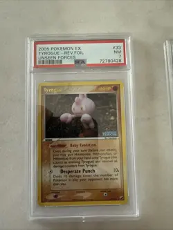 Pokemon EX 2005 Unseen Forces Tyrogue Reverse Holo Card #33 PSA 7 - Image 1