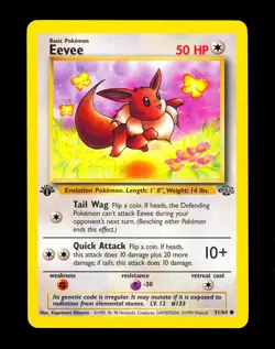 1999 Pokemon EEVEE Jungle Set 1ST EDITION Non Holo Card 51/64 WotC Series NM - Image 1