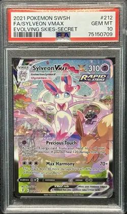 PSA 10 GEM MINT Sylveon VMAX 212/203 Evolving Skies Alternate Art Pokemon Card - Image 1