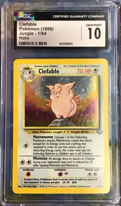 CGC 10 GEM MINT Clefable 1999 Jungle 1/64 Holo Pokemon Card - Image 1