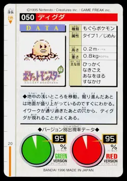 Diglett No. 050 Green Bandai Carddass Series 1-2 G Pokemon Japanese Near Mint - Image 2