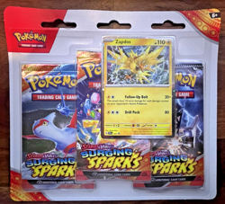 Surging Sparks 3 Booster Blister – Zapdos Promo Card – Pokemon TCG Sealed Pack - Image 1
