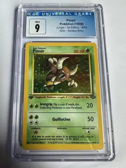 Pokemon CGC 9 MINT 1st Edition Jungle Pinsir Scratch Error Holo 9/64 WOTC 1999 - Image 1