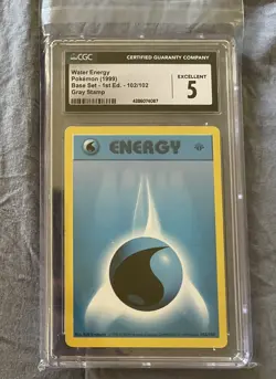 Pokemon 1999 Water Energy 102/102 Base Set 1st Ed. Grey Stamp CGC 5 Pokemon Card - Image 1