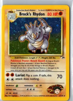 BROCK'S RHYDON 2/132 HOLO RARE GYM HEROES POKEMON LP - Image 1